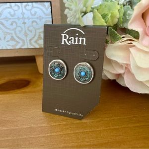 Turquoise Silver Medallion Post Stud Earrings Tribal Southerwestern Gift Box NWT